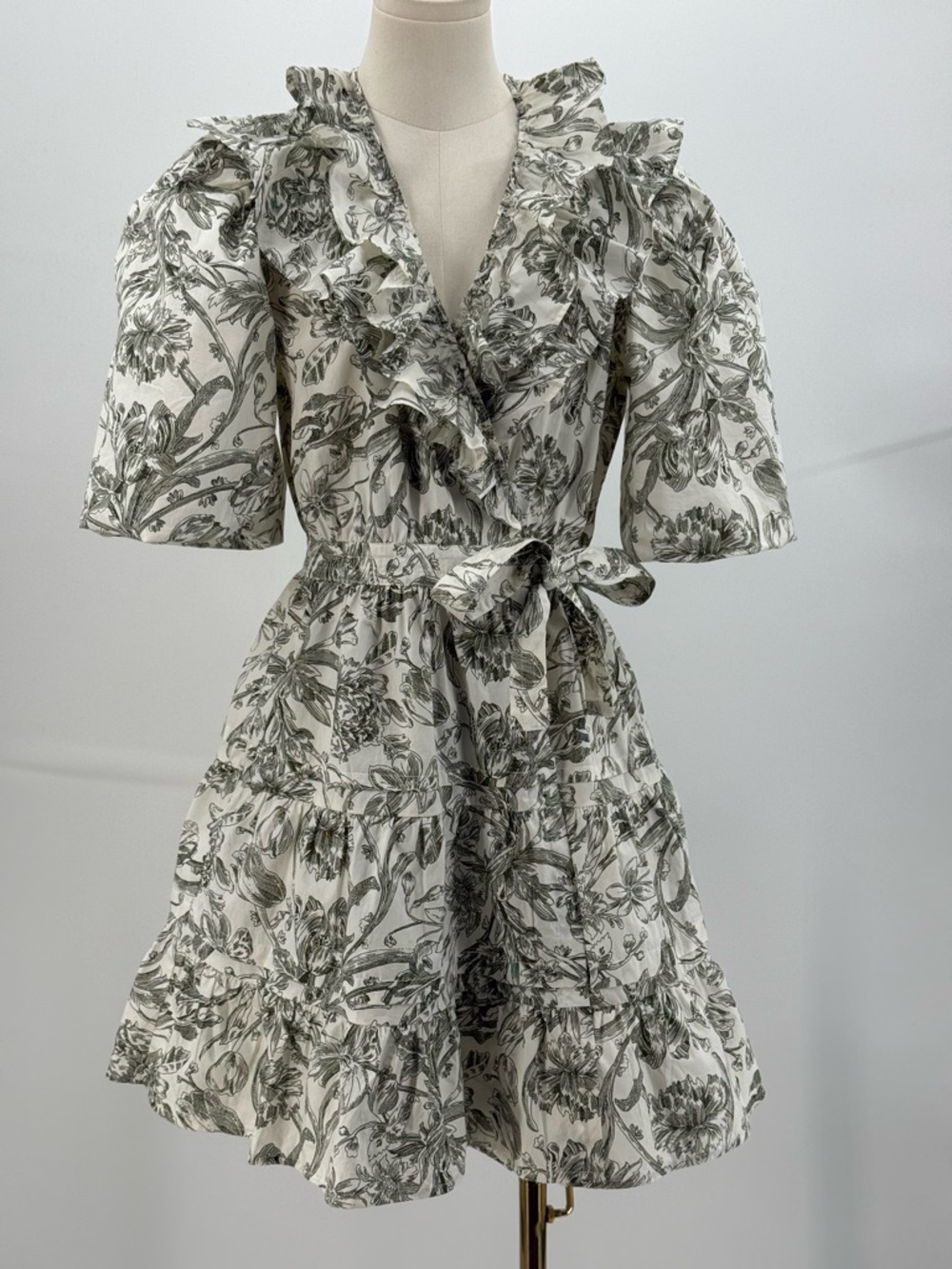 Caroline Constas Floral Wrap Mini Dress Puff Sleeve Romantic Summer Boho Chic - Picture 7 of 16